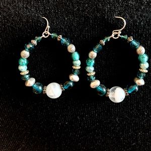 Beautiful turquoise crystal hoop earrings. Excellent condition.